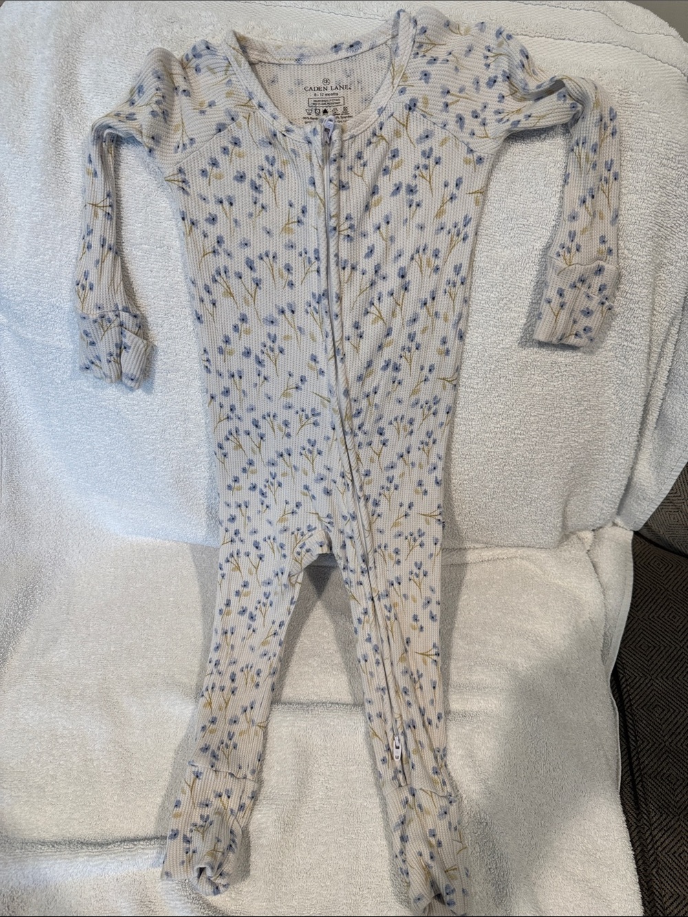 Caden Lane Cream Footed One-Piece with Blue Floral Print